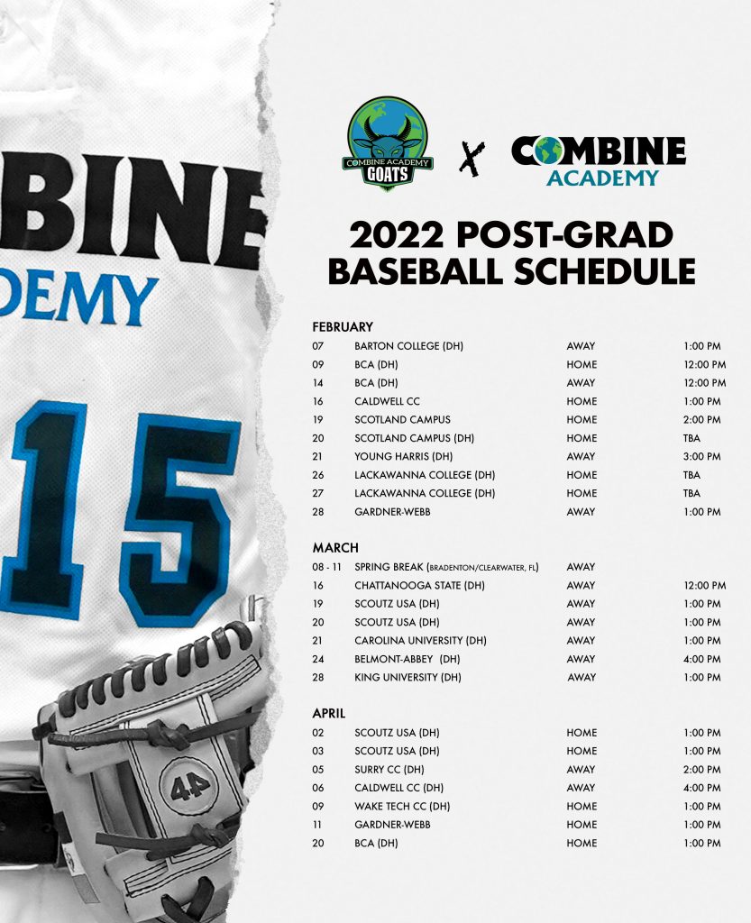 2022 Combine Academy PG Baseball Schedule