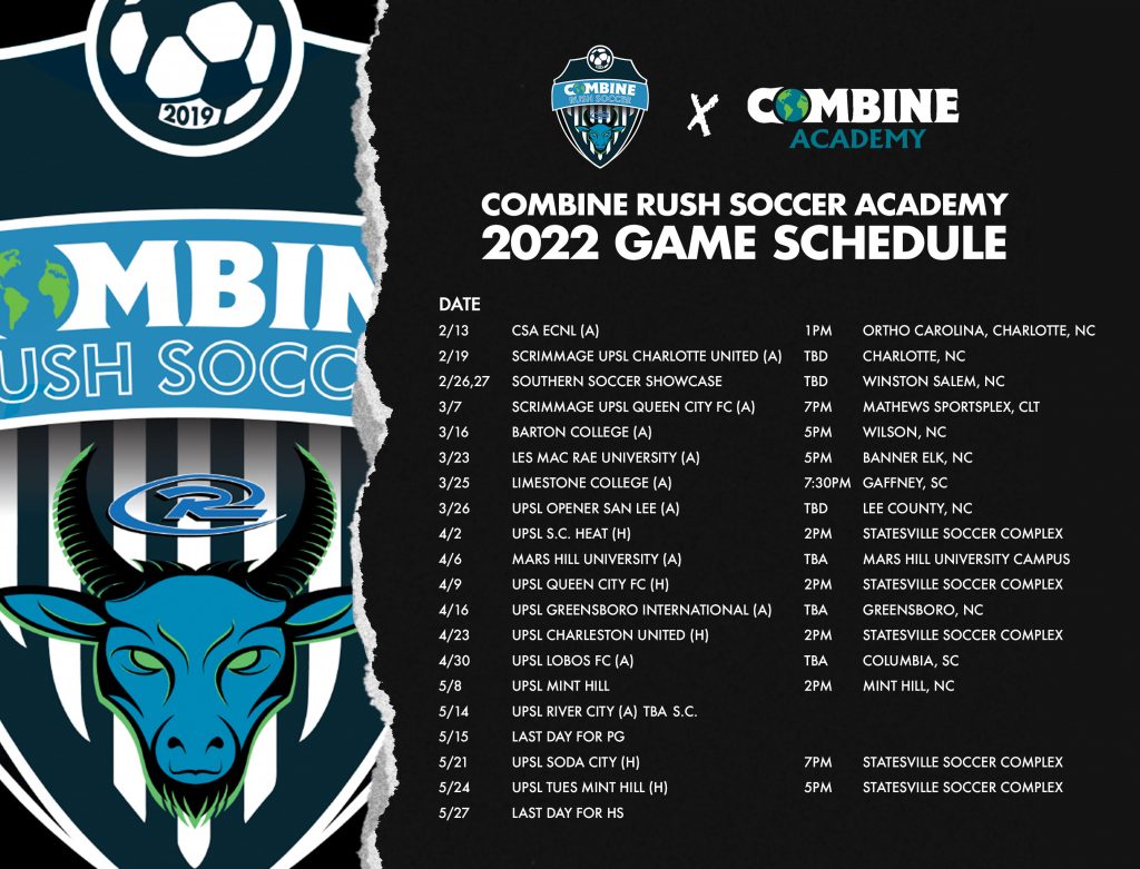 2022 Combine Academy Rush Soccer Schedule