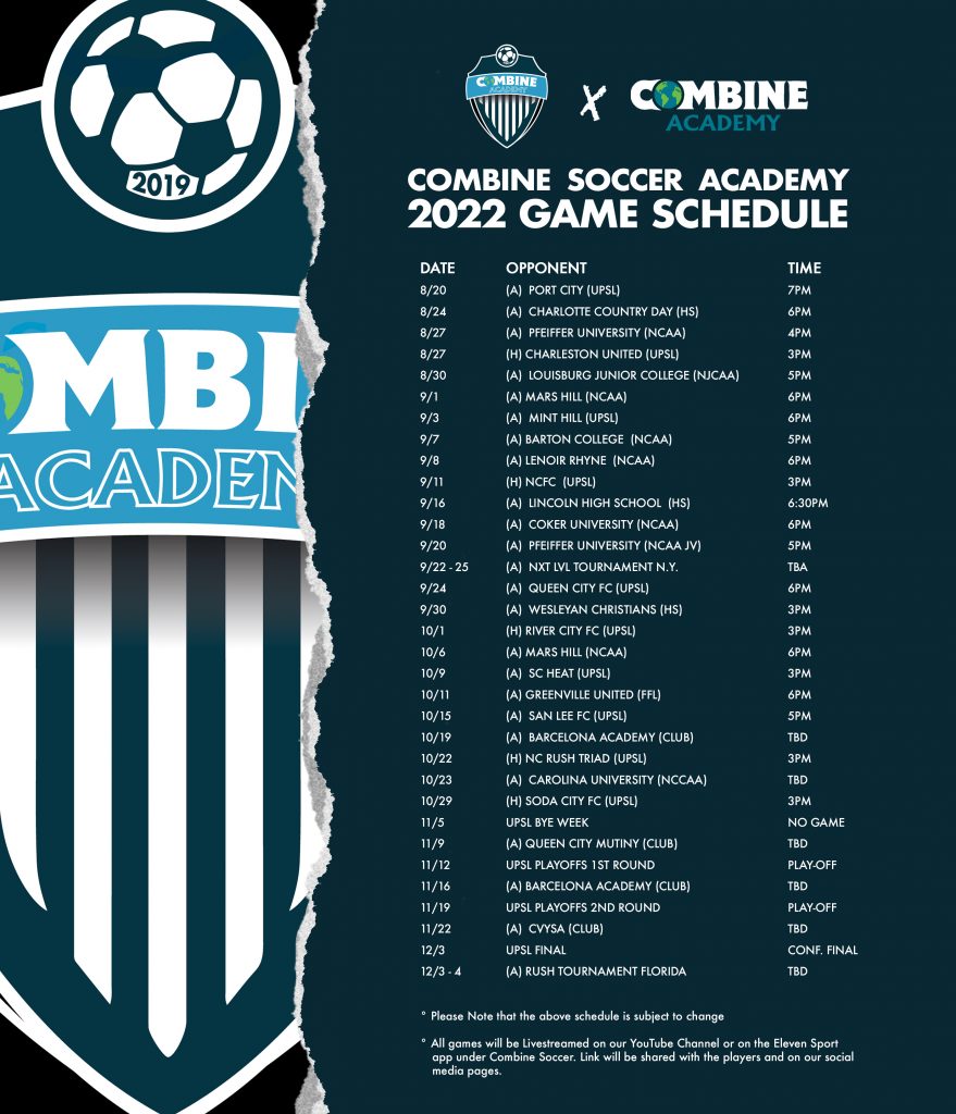 Combine Academy Soccer Scedule 2022