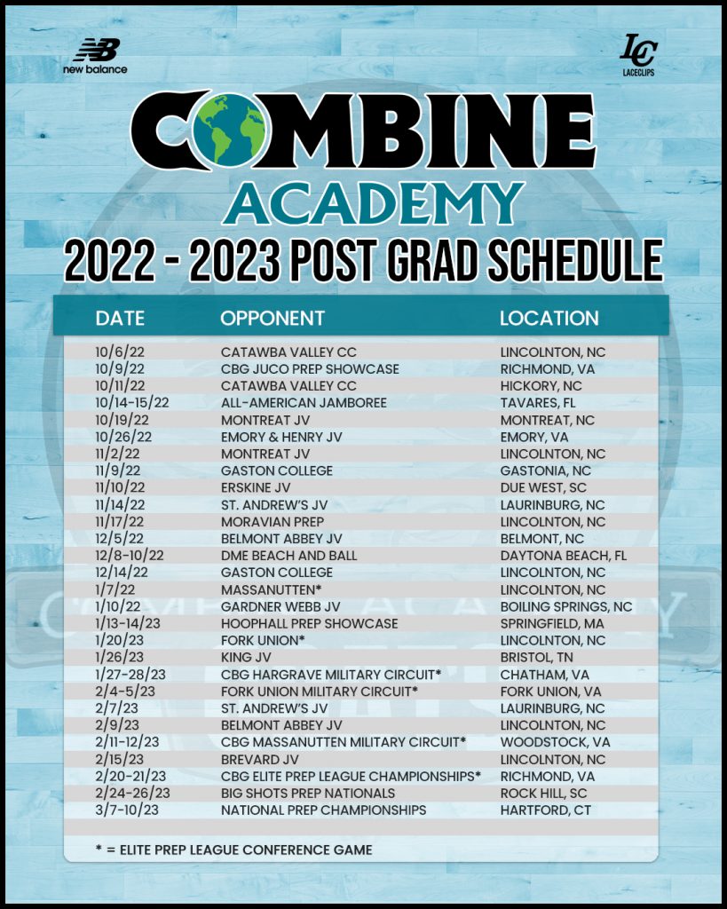 Combine Academy 2022 - 2023 Post Graduate Basketball Schedule