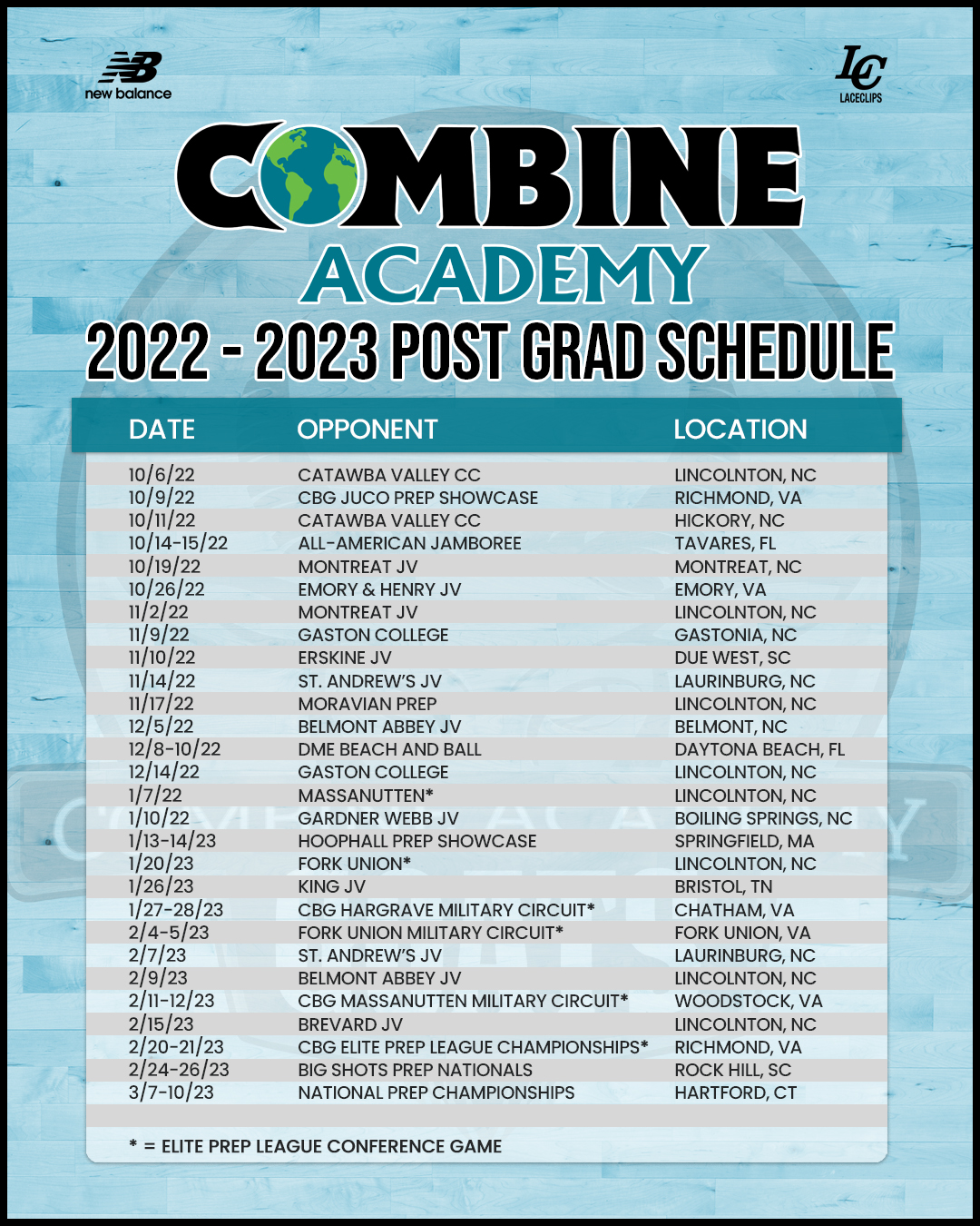 Men's PG Basketball Schedule Combine Academy