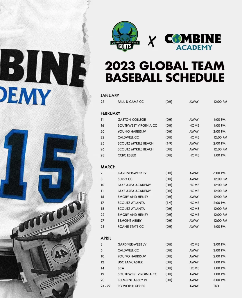 2023 Combine Academy Global Baseball Schedule