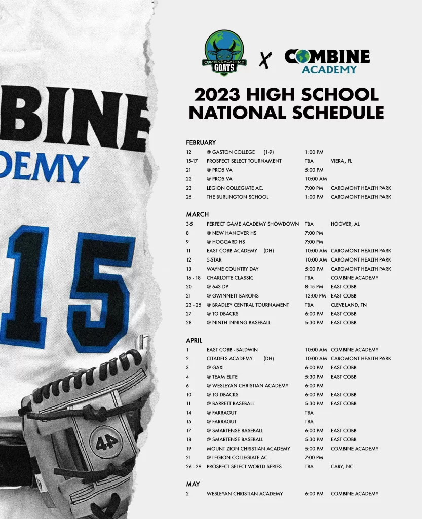 2023 Combine Academy Spring HS National Schedule