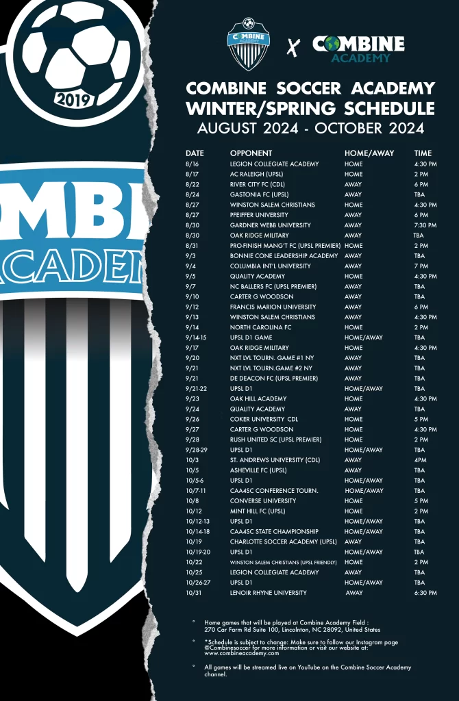 Combine Academy August - October 2024 Schedule