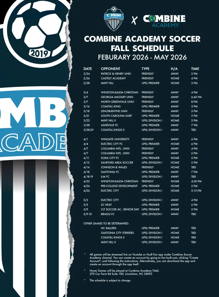 2026 Feb_May Combine Academy Soccer Schedule